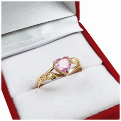 Cintillo Anillo Corazón Piedra Rosa Oro 18kts