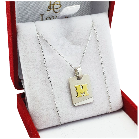 Conjunto Plata Y Oro 18kts Cadena Con Dije Inicial -