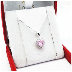 Conjunto Plata 925 Cadena Y Dije Corazón Con Piedras - 3Grs -