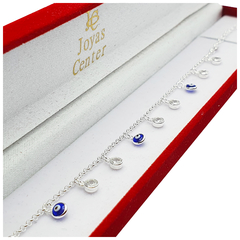 Pulsera De Plata 925 Con Ojos De Horus Celestes Joyas Damas - 3,4 Grs - en internet