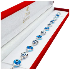 Pulsera De Plata 925 Italiana Importada Con Ojos De Horus y Mano de Fatima - 4,8 Grs - en internet
