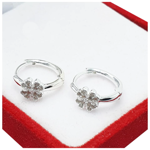 Aros De Plata 925 10 Mm Trebol 4 Hojas Con Piedras - 2Grs