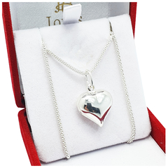 Conjunto Cadena Y Dije Plata 925 Corazón Inflado -