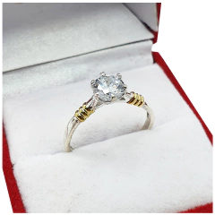 Anillo Cintillo Plata 925 Y Oro 18kts Compromiso CD10 - - comprar online