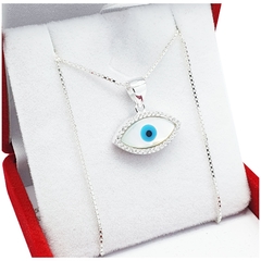 Conjunto Cadena Y Dije Ojo Turco Plata 925 Mujer Amuleto 3,9 Grs -