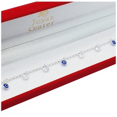 Pulsera De Plata 925 Con Ojos De Horus Celestes Joyas Damas - 3,4 Grs - - comprar online