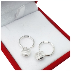 Aros De Plata 925 10 Mm Cubanos Argollas Corazon Inflado 2,6 grs -