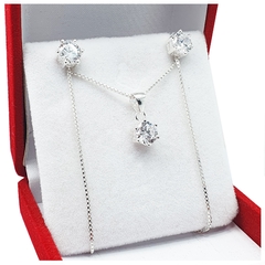 Conjunto Plata 925 Aros Cadena Veneciana Y Dije Con Cubic - 3Grs -