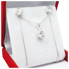 Conjunto Plata 925 Aros Cadena Veneciana Y Dije Con Cubic - 3Grs - en internet