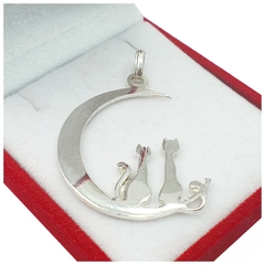 Dije De Plata 925 Gatos Gatitos Luna Amor 5,6Gr -