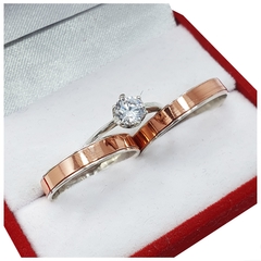 ALIANZAS PLATA 925 Y ORO 18K ROSE MODELO C210R CON CINTILLO DE PLATA Y ORO Y GRABADO DE CADA ALIANZA - tienda online