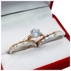 ALIANZAS DE PLATA 925 Y ORO 18K ROSE MODELO 55R CON CINTILLO DE PLATA Y ORO Y GRABADO DE CADA ALIANZA