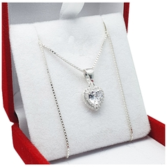 Conjunto Plata 925 Cadena Y Dije Corazón Con Piedras - 2,5Grs -