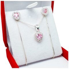 Conjunto Plata 925 Modelo Corazón Cubic Aros Cadena Dije - 4,6Grs -