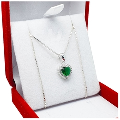 Conjunto Plata 925 Cadena Y Dije Corazón Con Piedras - 2,4 Grs -