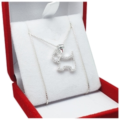 Conjunto Cadena Y Dije Plata 925 Perro Con Piedras - 3,2 Grs -