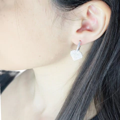 Imagen de Aros Argollas Dije Corazón Plata 925 Piedra Cubic C1774