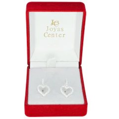 Aros Argollas Dije Corazón Plata 925 Piedra Cubic C1769 - Joyas Center