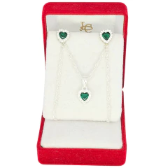 Conjunto Plata 925 Corazon Verde Aros Dije Cadena C1928 Verde Musgo - comprar online