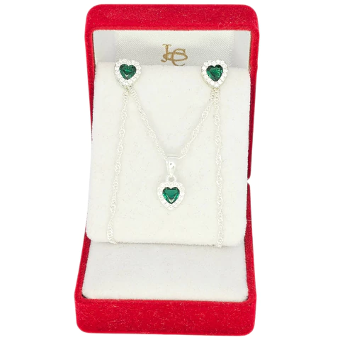 Conjunto Plata 925 Corazon Verde Aros Dije Cadena C1928 Verde Musgo - comprar online