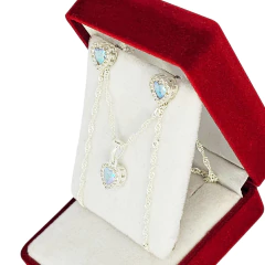 Conjunto Plata 925 Corazon Tornasolado Aro Dije Cadena C1929 Tornasolado - Joyas Center