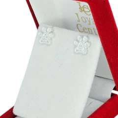 Aros Plata 925 Huellita Perro Gato Con Piedra 10x11 Mm C1957 - Joyas Center