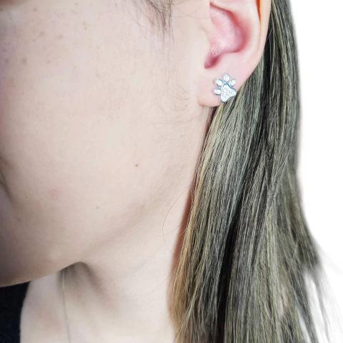 Aros Plata 925 Huellita Perro Gato Con Piedra 10x11 Mm C1957 - comprar online