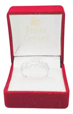 Anillo Plata 925 Corazones Calados Y Con Piedras C1681