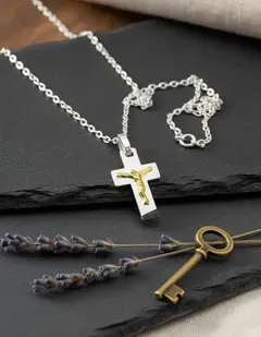 Conjunto Plata Y Oro 18kts Cruz Cristo cr68 Cadena 50cm Forcet en internet