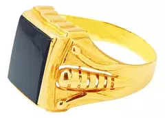 Anillo Oro 18k Sello Con Piedra Negra Onix C1605 - tienda online