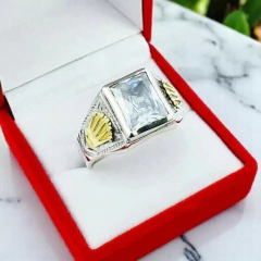 Imagen de Anillos Plata Y Oro 18kts Hombre Corona Sello Con Piedra -