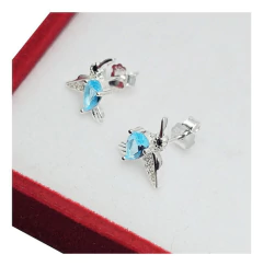 Aros Plata 925 Colibri Con Piedras Cierre Mariposa C1088