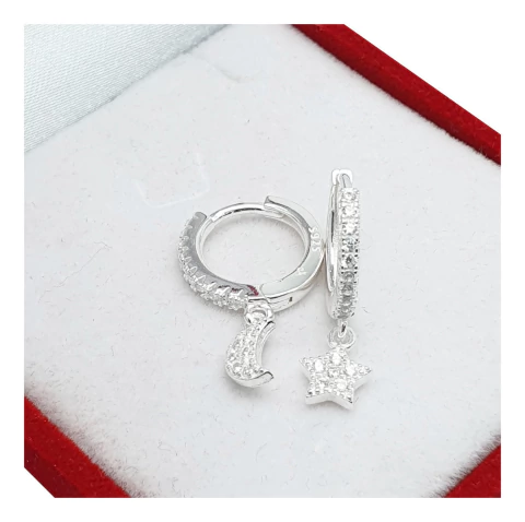 Aros Plata 925 Italiano Colgantes Estrella Luna Piedras - - comprar online