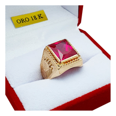Anillo Sello Corona Piedra Roja Oro 18kts Grande Hombre - C76