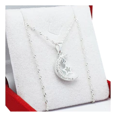 Conjunto Plata 925 Cadena Singapur + Dije Luna Plata 925 -