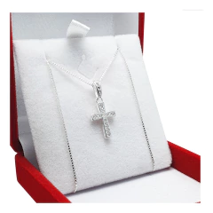 Conjunto De Plata 925 Cruz Con Piedras + Cadena Veneciana - 2.4Grs -