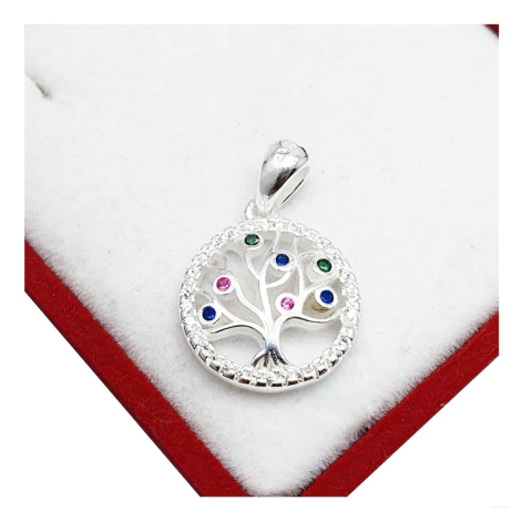 Dije Arbol De La Vida 925 Mujer Amor Con Piedras Elegante 3.2Grs -