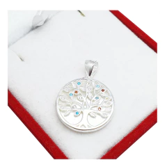 Dije Arbol De La Vida Plata 925 Mujer Amor Piedras - 3.3Grs -