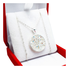 Conjunto Plata 925 Cadena Singapur + Arbol De La Vida Cubic 4.3Grs -