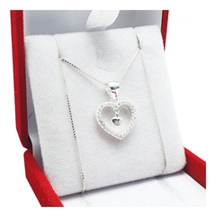 Conjunto Plata 925 Corazón Con Piedras + Cadena Veneciana - 3.4Grs -