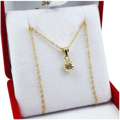 Conjunto Oro 18k Cadena Singapur Dije Piedra Cubic - 1,6Grs