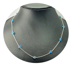 Conjunto Cadena Y Dije Ojo Turco Plata 925 Mujer Amuleto 3.8Grs -