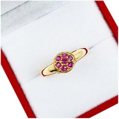 Anillo Oro Amarillo 18k Frutilla Con Piedras Color Fucsia - 3 Grs