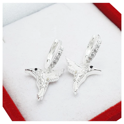 Aros Plata 925 Argolla Colibrí Picaflor Con Piedras - - comprar online