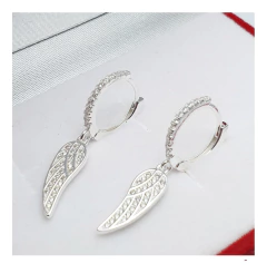 Aros De Plata 925 10 Mm Argollas Con Piedras Alas Angel 3.2Grs - en internet