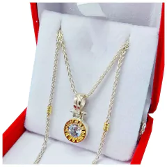 Conjunto Plata 925 y Oro 18K Cadena Espiga y Dije Grande Bvlgari