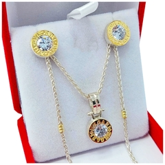 Conjunto Plata 925 y Oro 18K Cadena Espiga y Par de Aros y Dije Grande Bvlgari