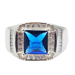 Anillo sello plata 925 con piedra cubic azul italiano C1111 - comprar online