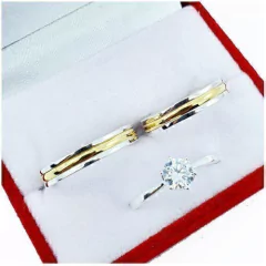 ALIANZAS DE PLATA 925 Y ORO 18K AMARILLO MODELO C35M15 CON CINTILLO DE PLATA 925 Y GRABADO DE CADA ALIANZA