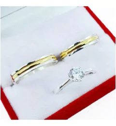 ALIANZAS DE PLATA 925 Y ORO 18K AMARILLO MODELO C35M15 CON CINTILLO DE PLATA 925 Y GRABADO DE CADA ALIANZA en internet